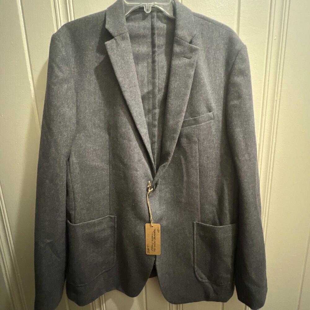 Penguin Mens Blazer Jacket Sz 42 Gray Herringbone‎ Wool Blend Pockets Lined
